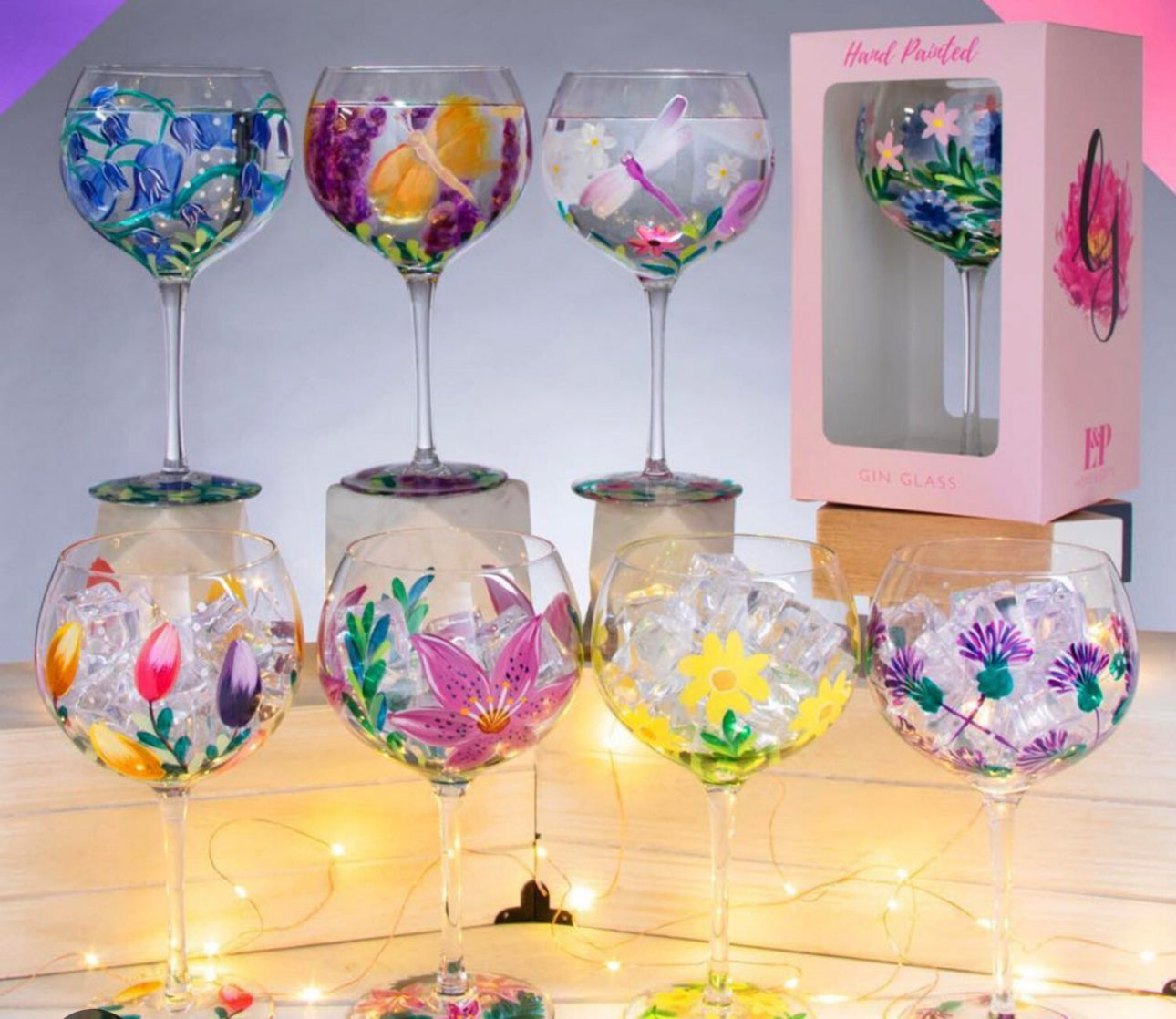 Hand painted Gin Glasses Various Designs