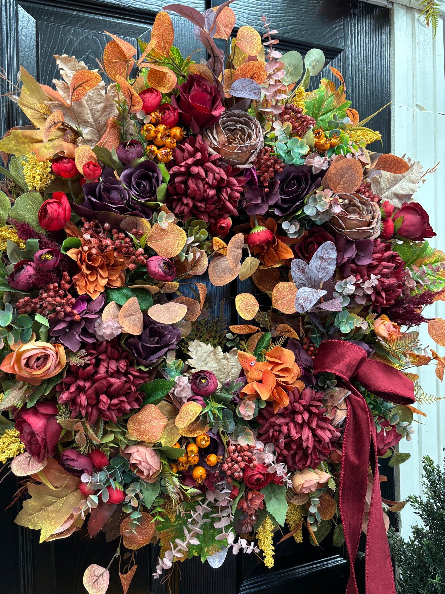 Burgundy & Autumn Harvest Luxury Floral Wreath  Free P&P