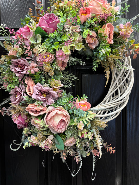 Blush Garden Wreath Free P&P Ready Immediately