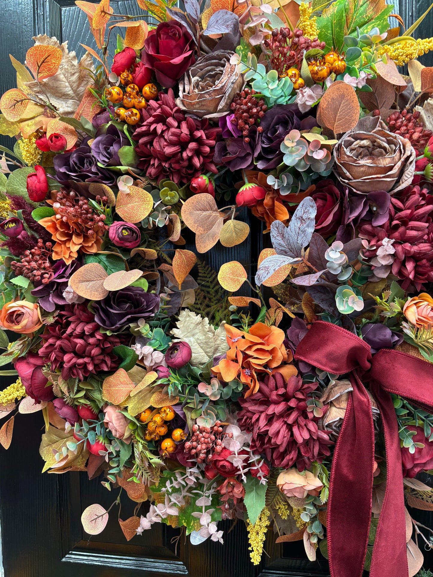 Burgundy & Autumn Harvest Luxury Floral Wreath  Free P&P